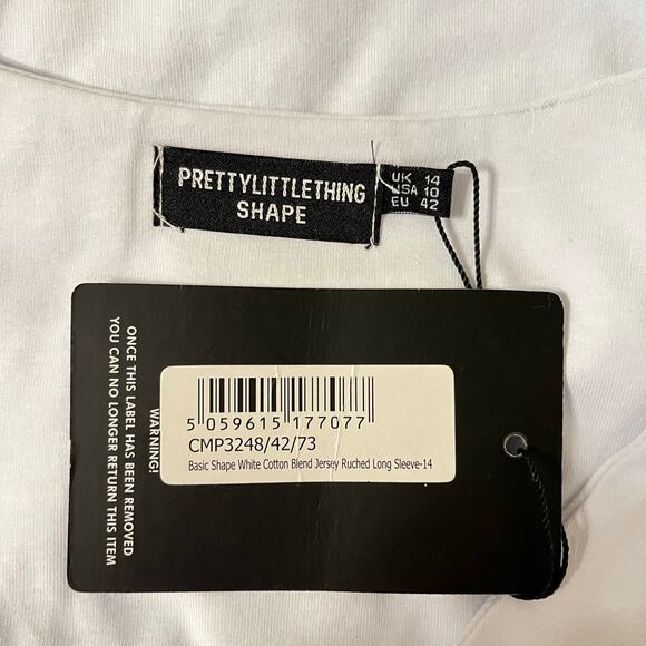 Pretty Little Thing Basic Shape Jersey Ruched Body Suit in White Size 10 - Picture 5 of 6